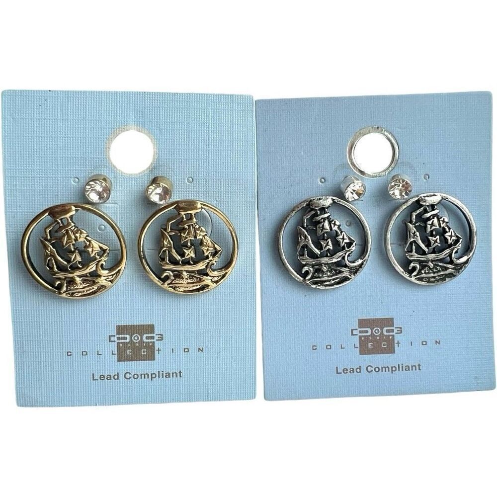 Brand New Womens One Way Collection Pirate Ship Nautical Sailing Earrings Set